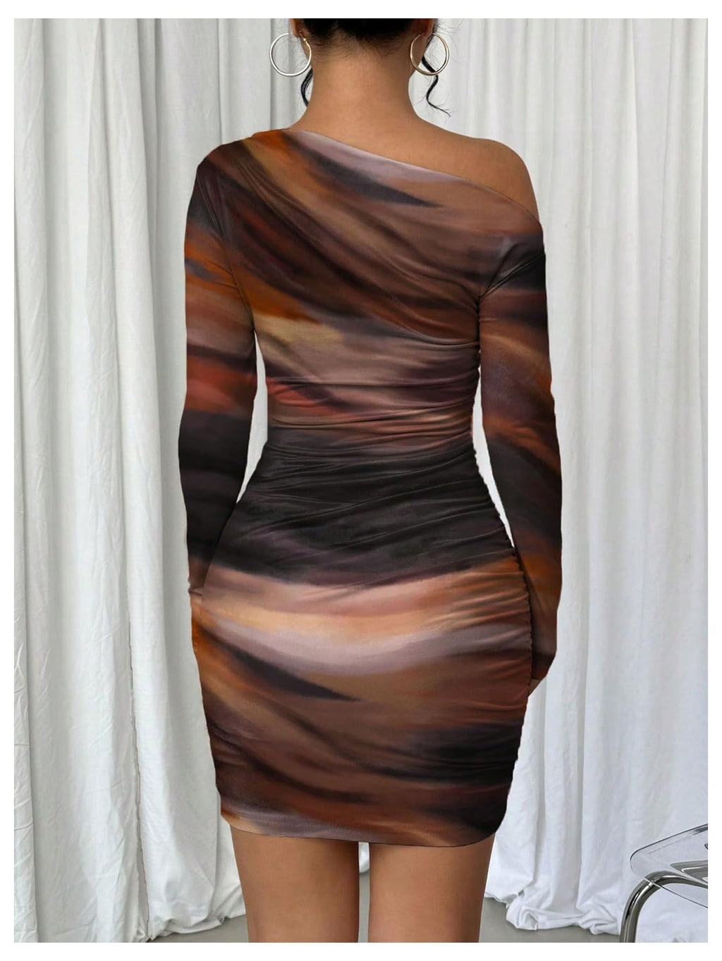 Women’s Off Shoulder Ombre Bodycon Dress Long Sleeve Slim Fit Mini