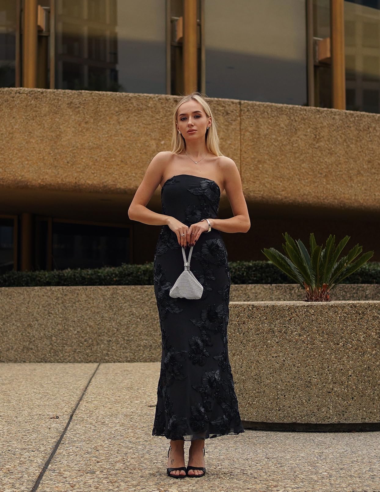 Floral Strapless Maxi Dress for Women 2026 Summer Mesh Tube Bodycon Formal Wedding Guest Cocktail