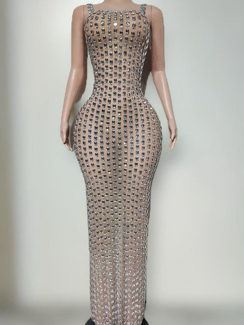 Crystal Embellished Halter Maxi Evening Dress