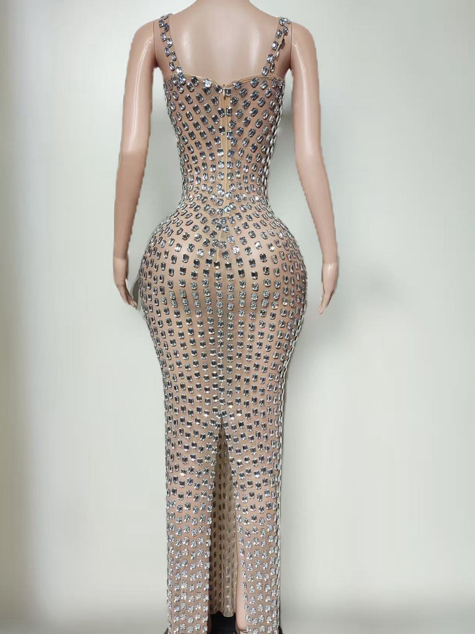 Crystal Embellished Halter Maxi Evening Dress