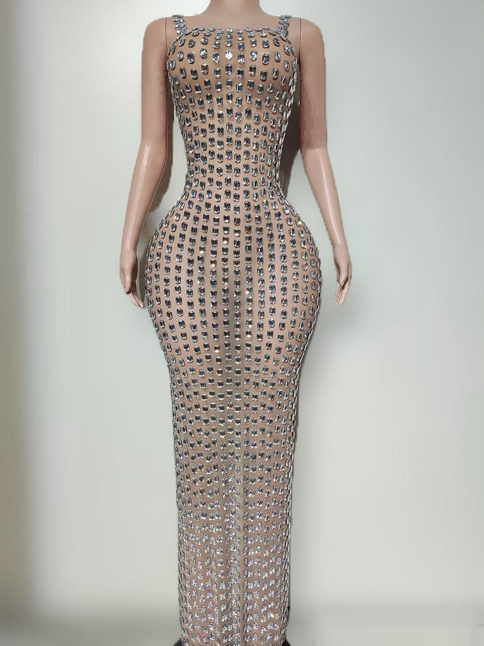 Crystal Embellished Halter Maxi Evening Dress