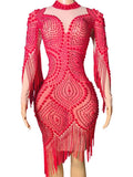 Pearl Embellished Mesh Bodycon Mini Evening Dress