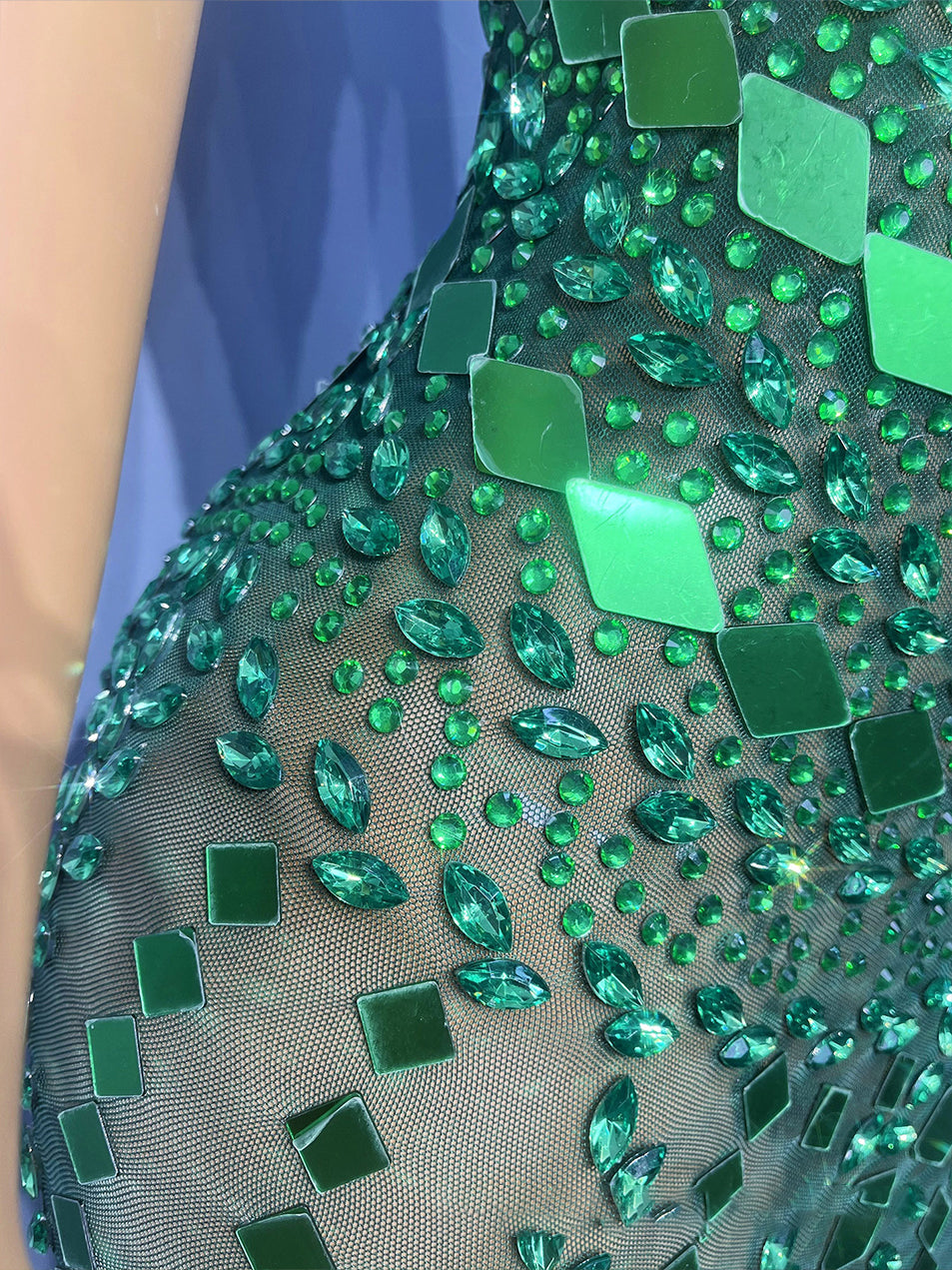 Green Sequin Backless Strap Maxi Evening Dress